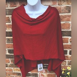 Caldwell Collection Red Knit Poncho, Wool Blend. New With Tags